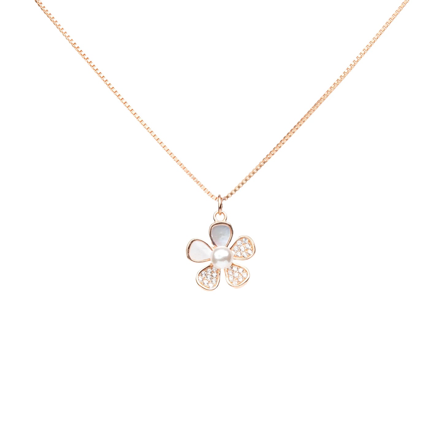Petal Pearl Blossom Pendant Necklace - 925 Silver