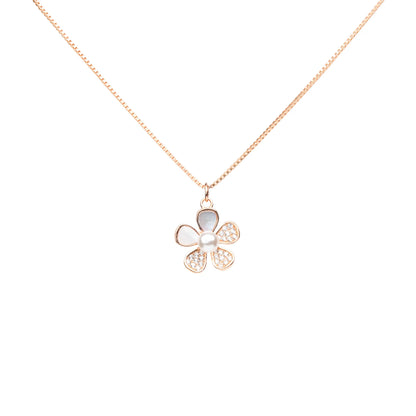 Petal Pearl Blossom Pendant Necklace - 925 Silver