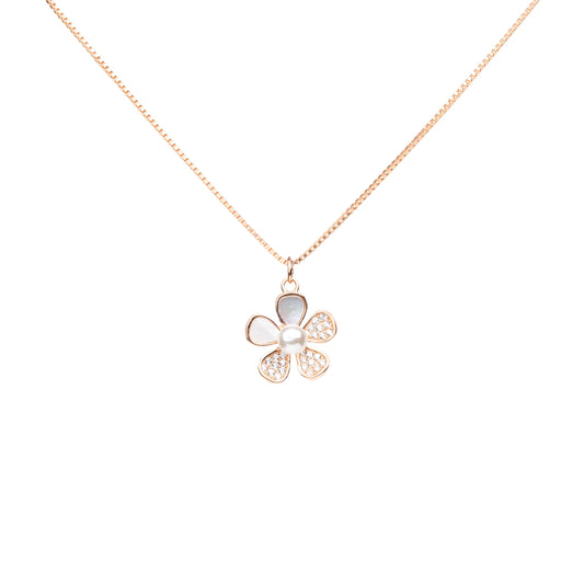 Petal Pearl Blossom Pendant Necklace - 925 Silver