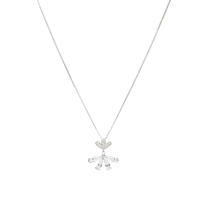 Crystal Bloom Fan Pendant Necklace - 925 Silver