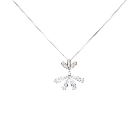 Crystal Bloom Fan Pendant Necklace - 925 Silver