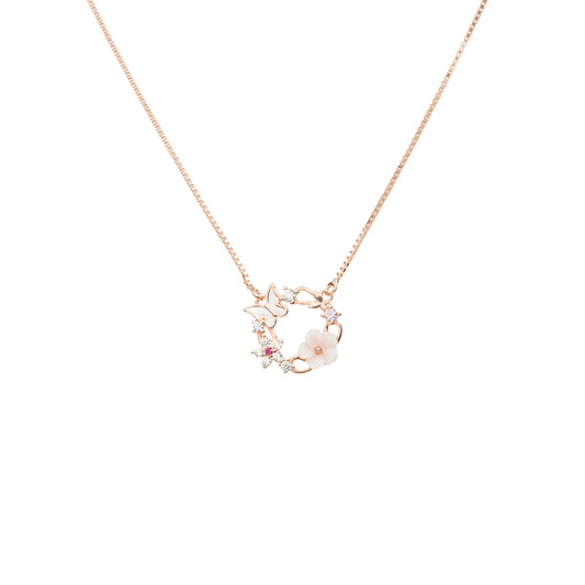 Blossom Circle Rose Gold Pendant Necklace - 925 Silver
