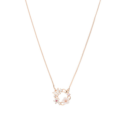 Blossom Circle Rose Gold Pendant Necklace - 925 Silver