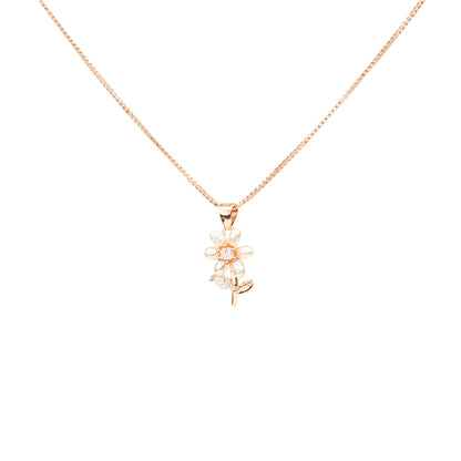 Pearl Petal Bloom Rose Gold Necklace - 925 Silver