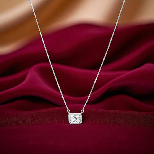 Radiant Halo Solitaire Necklace - 925 Silver