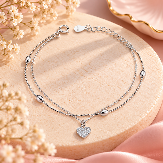 Heart’s Elegance Rhodium Bracelet - 925 Silver
