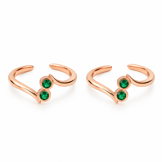 Emerald Duo  Adjustable Toe Ring-925 Silver