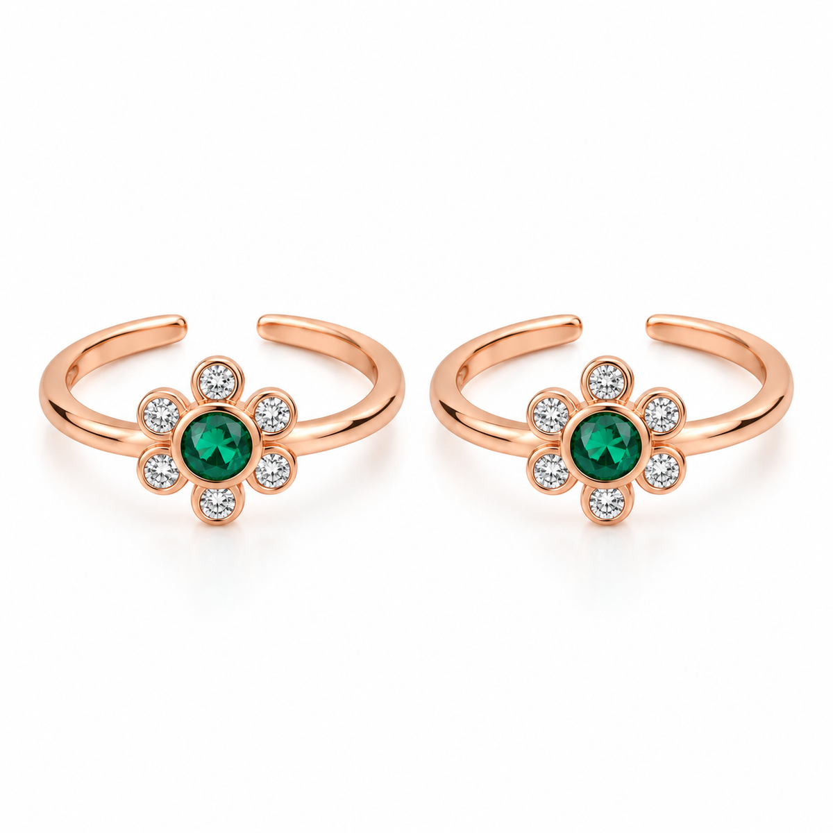 Emerald Bloom 925 Silver Adjustable Toe Ring