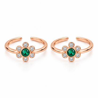 Emerald Bloom 925 Silver Adjustable Toe Ring