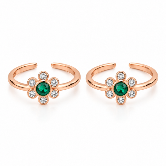 Emerald Bloom 925 Silver Adjustable Toe Ring
