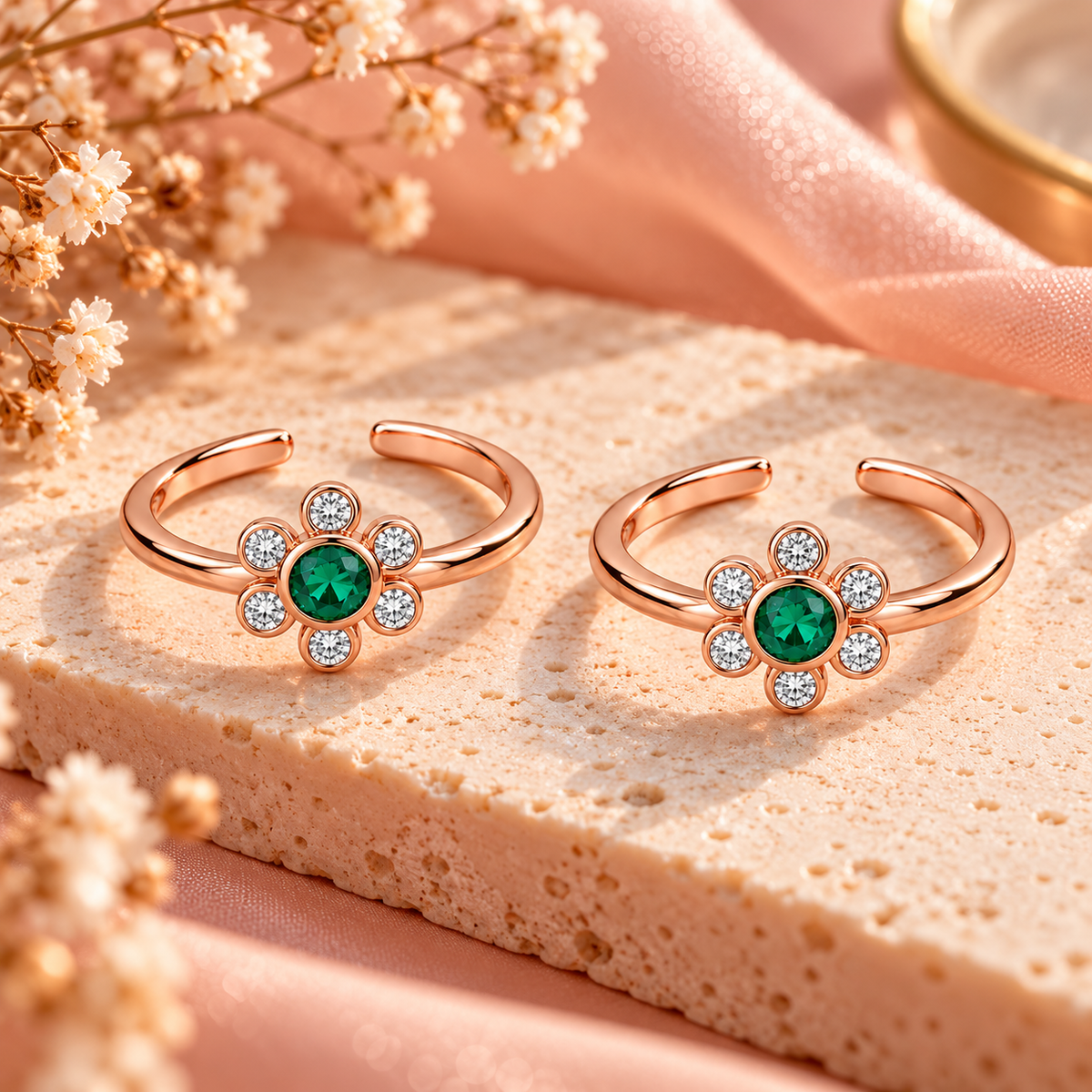 Emerald Bloom 925 Silver Adjustable Toe Ring