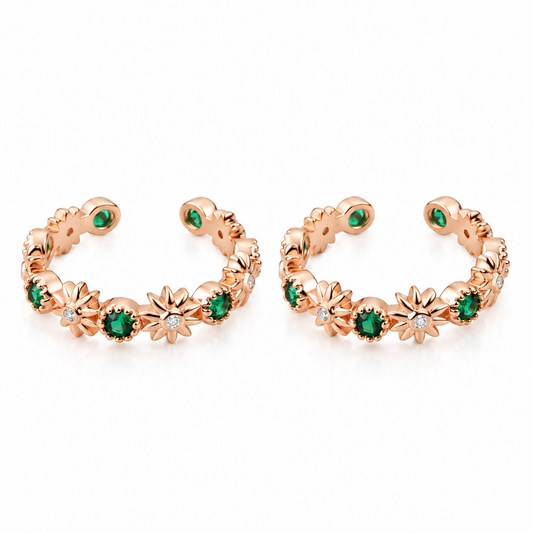 Floral Grace 925 Silver Adjustable Rose Gold Toe Ring