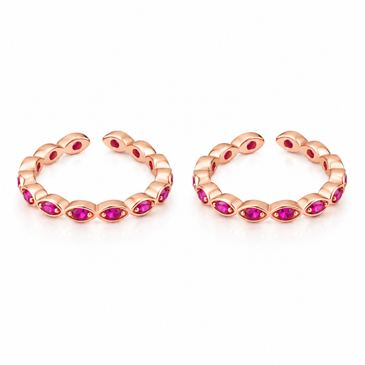 Ruby Wave Adjustable Rose Gold Toe Ring-925 Silver