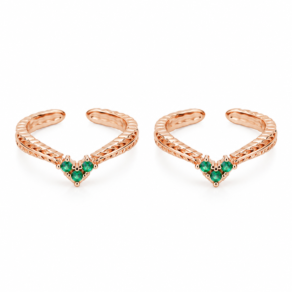 Emerald Whisper Gold Toe Rings