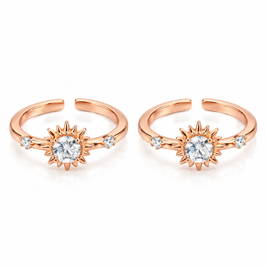 Radiant Sun 925 Silver Adjustable Toe Ring (Rose Gold Finish)