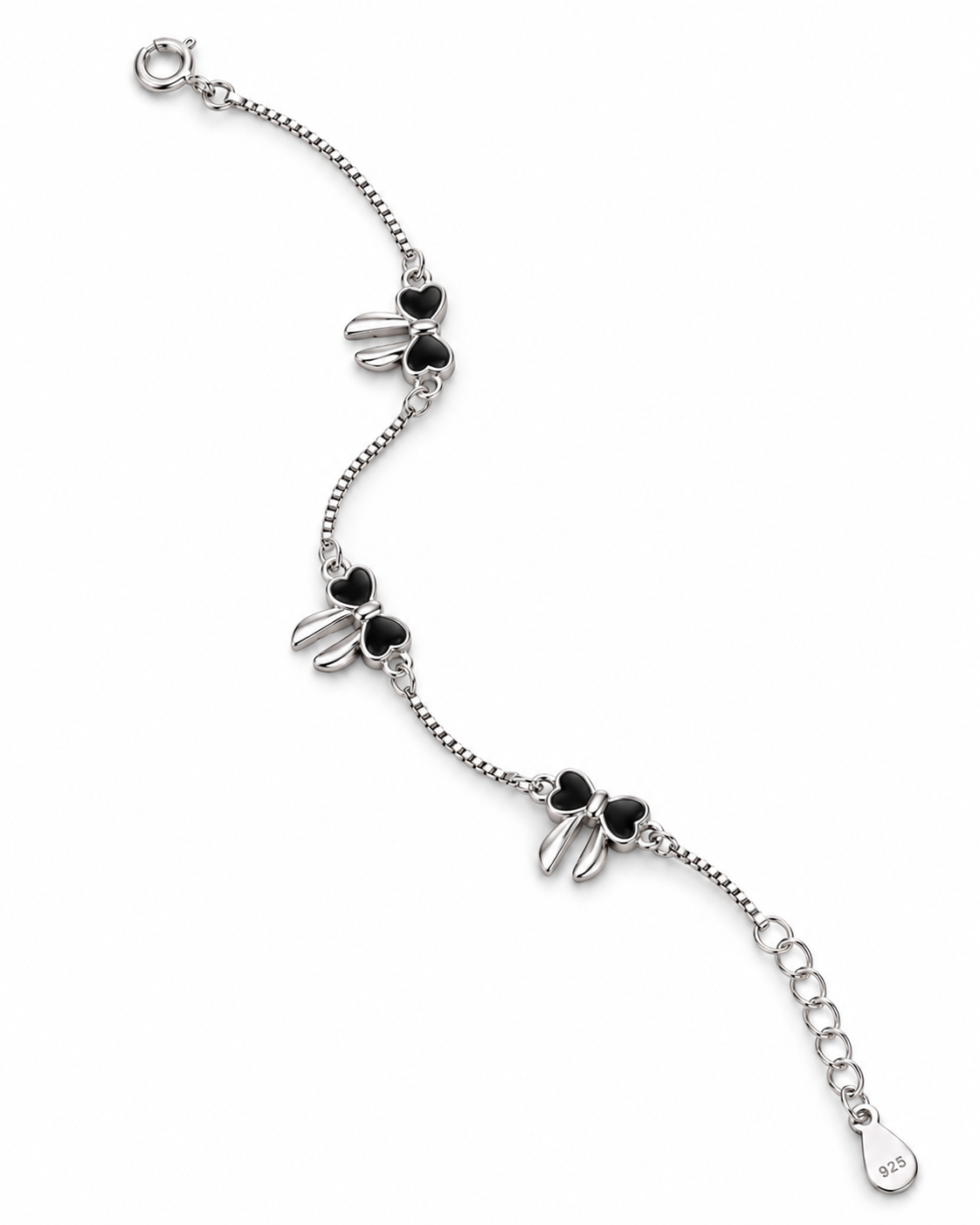 Black Heart Charm 925 Sterling Silver Bracelet