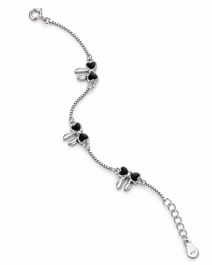 Black Heart Charm 925 Sterling Silver Bracelet