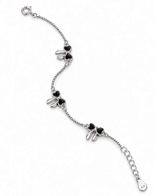 Black Heart Charm 925 Sterling Silver Bracelet