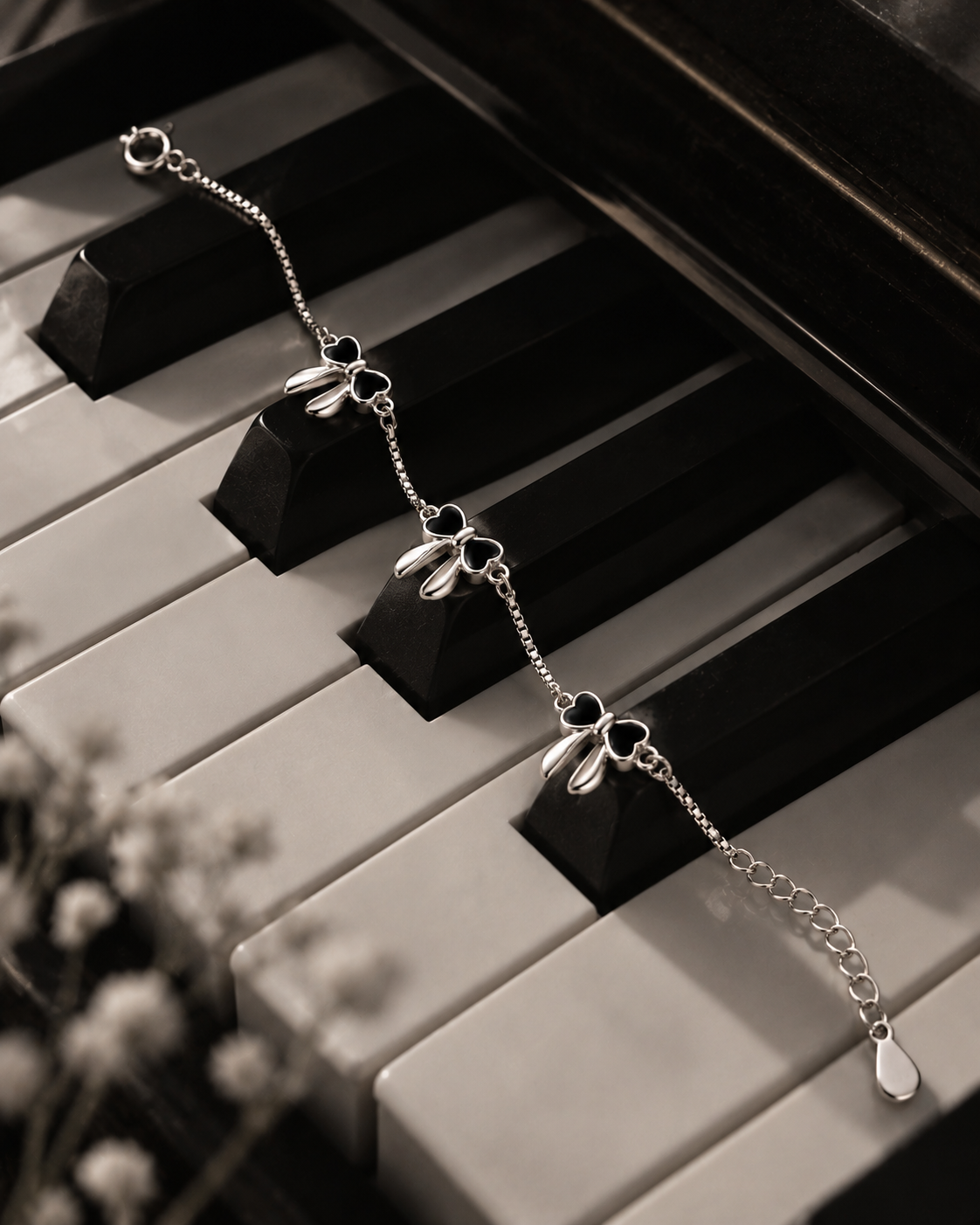 Black Heart Charm 925 Sterling Silver Bracelet