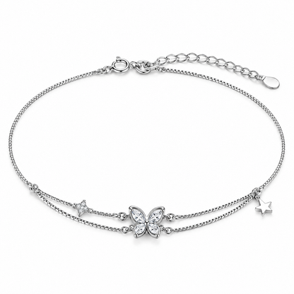 Whimsical 925 Silver Butterfly & Star Duo Adjustable Bracelet