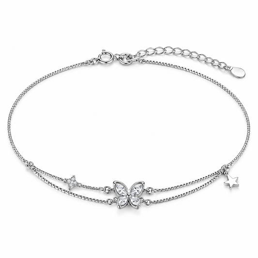 Whimsical 925 Silver Butterfly & Star Duo Adjustable Bracelet