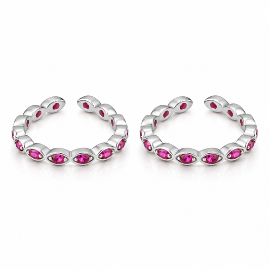 Ruby Wave Adjustable Rose Gold Toe Ring-925 Silver