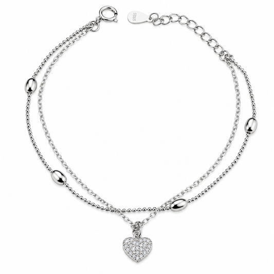 Heart’s Elegance Rhodium Bracelet - 925 Silver
