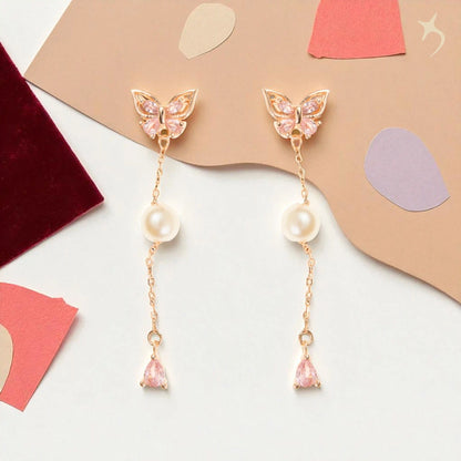 The Blush Flutter Pearl Drop Earring - 925 silver