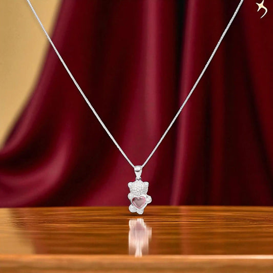 Teddy Bear Heart Necklace - 925 Silver