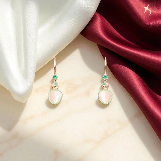 The Verdant Crown Heart Drop Earrings - 925 Silver