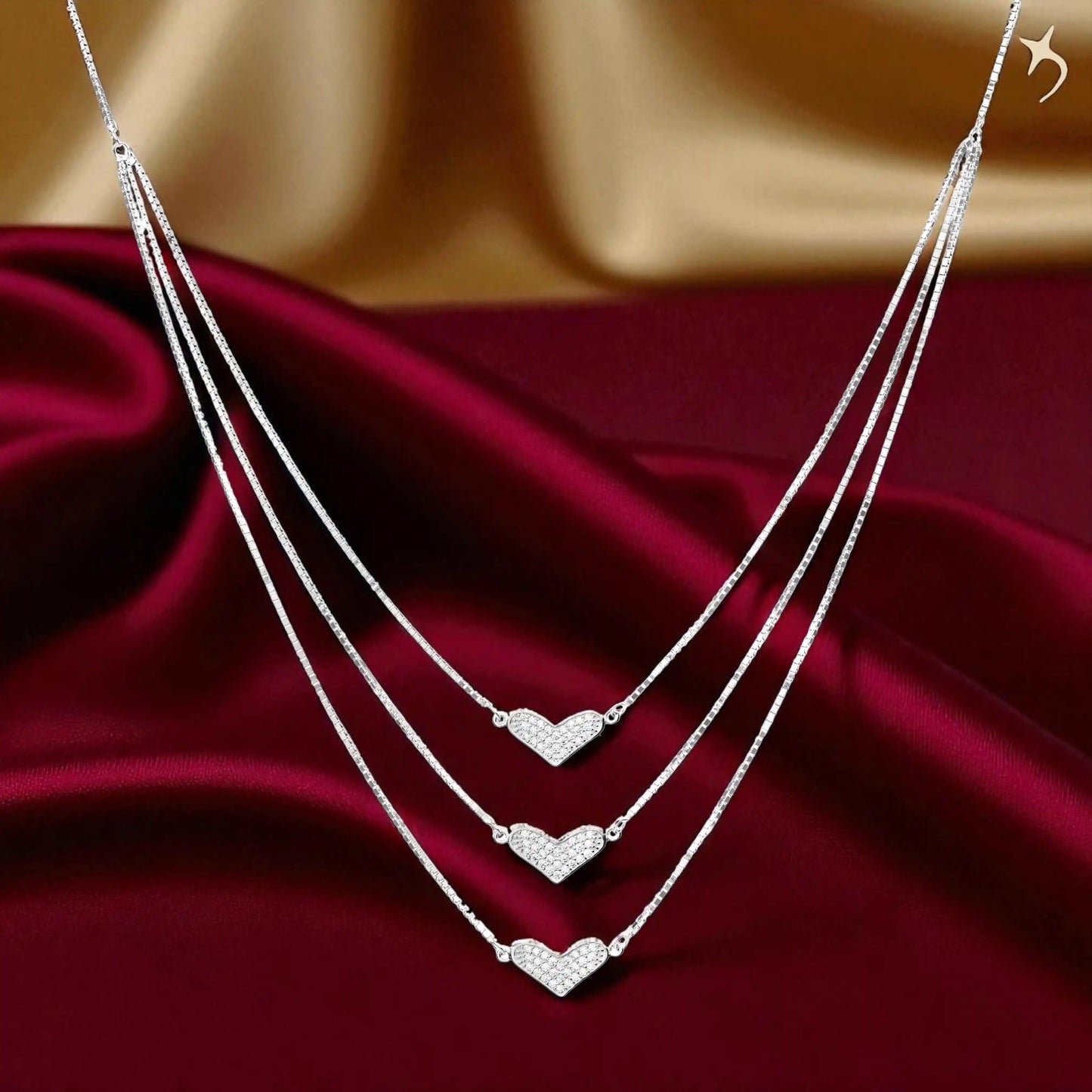 Triple Hearts Radiance Necklace - 925 Silver