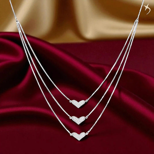 Triple Hearts Radiance Necklace - 925 Silver