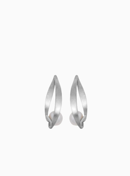 Matte Finish Plain Silver Water Pearl Earrings - 925 SIlver