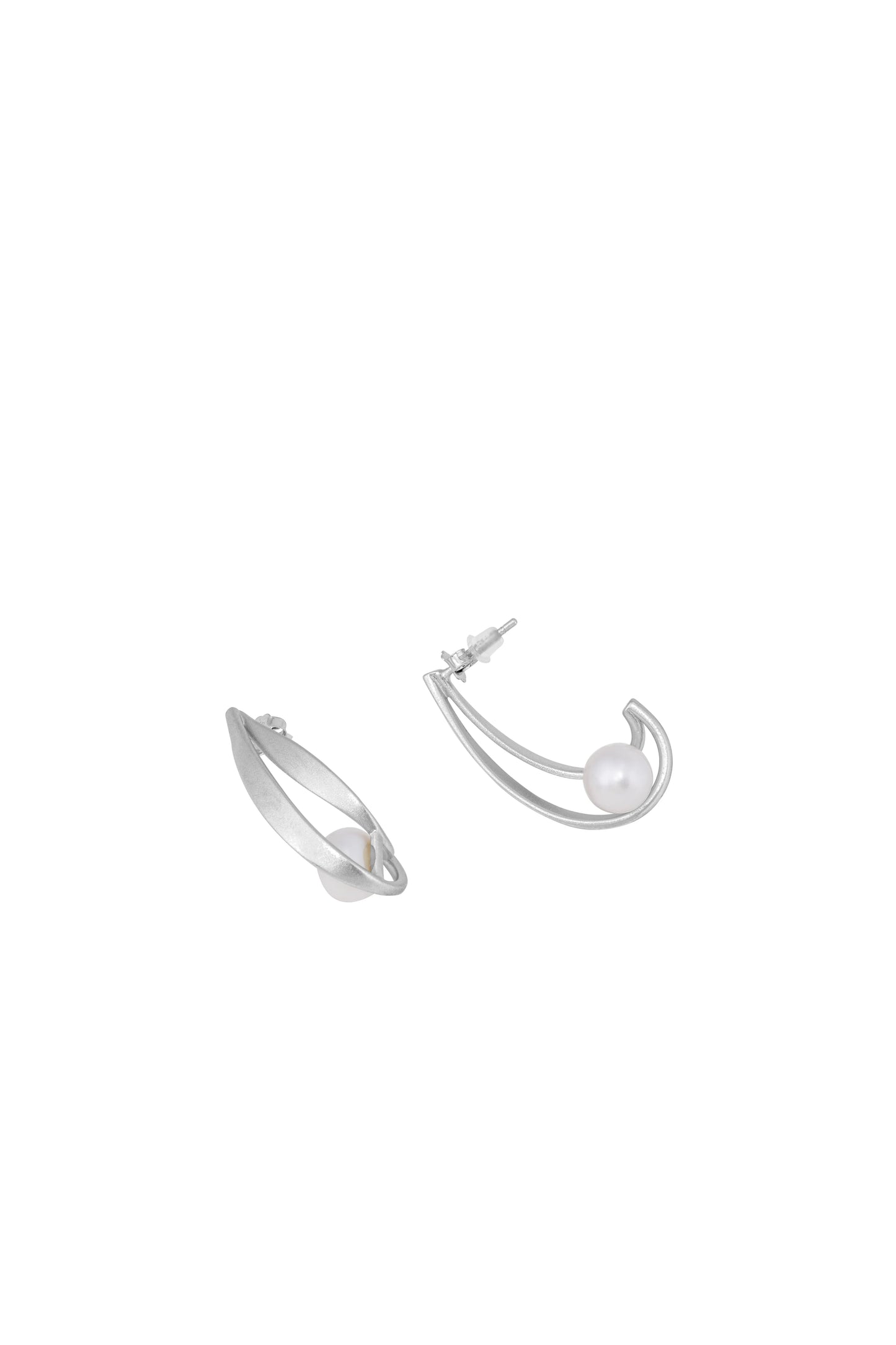 Matte Finish Plain Silver Water Pearl Earrings - 925 SIlver
