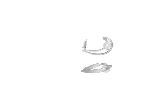Matte Finish Plain Silver Water Pearl Earrings - 925 SIlver