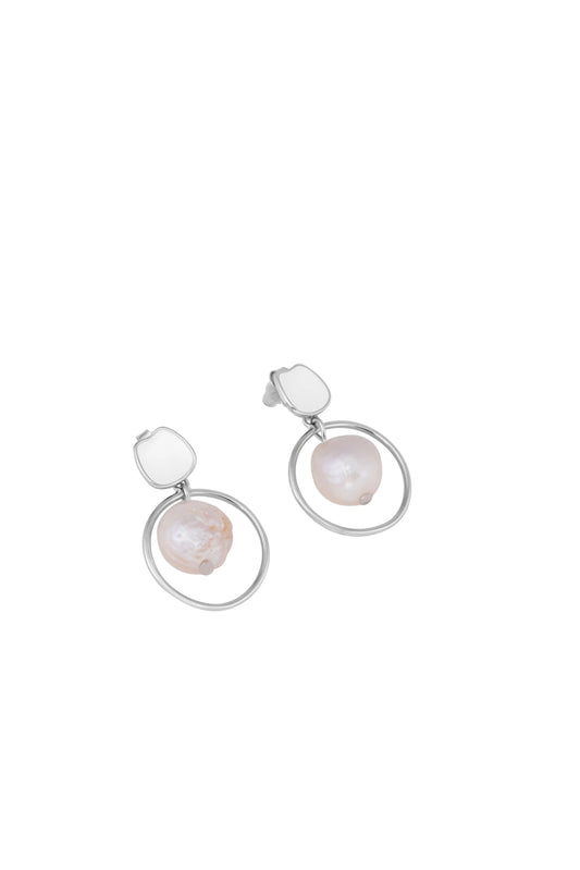 White Enamel Natural Pearl - 925 Silver