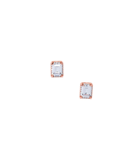 Cubic Zerconia Stone Emerald Cut Stud - 925 Silver