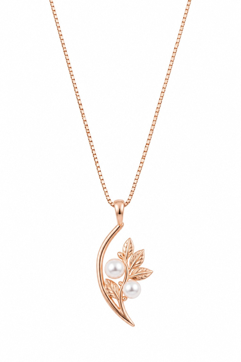 Rose Gold Leaf & Pearl Pendant Necklace