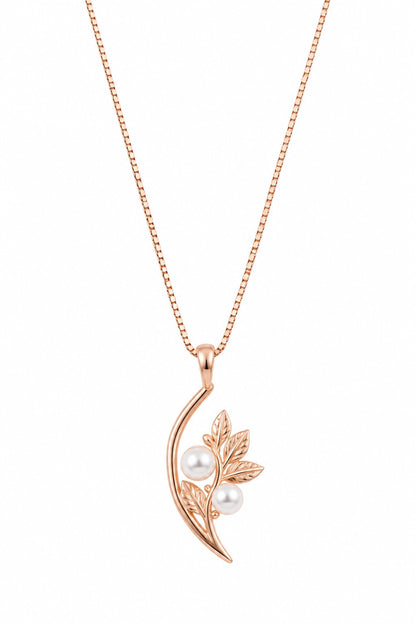 Rose Gold Leaf & Pearl Pendant Necklace