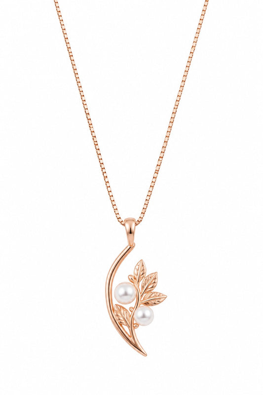 Rose Gold Leaf & Pearl Pendant Necklace