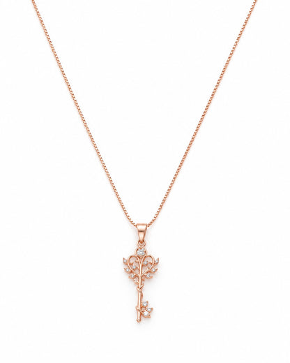 Rose Gold Crystal Tree of Life Key Pendant Necklace – 925 Sterling Silver