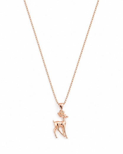 Rose Gold Deer Pendant Necklace – 925 Sterling Silver
