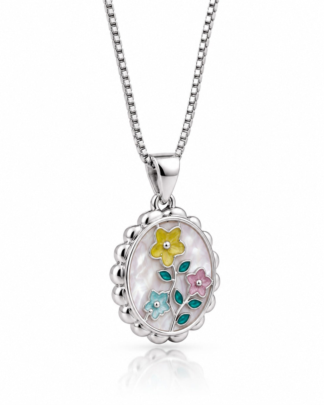 925 Sterling Silver Floral Garden Pendant Necklace