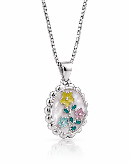 925 Sterling Silver Floral Garden Pendant Necklace