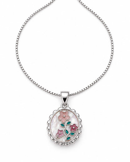 925 Sterling Silver Pink Floral Pendant Necklace