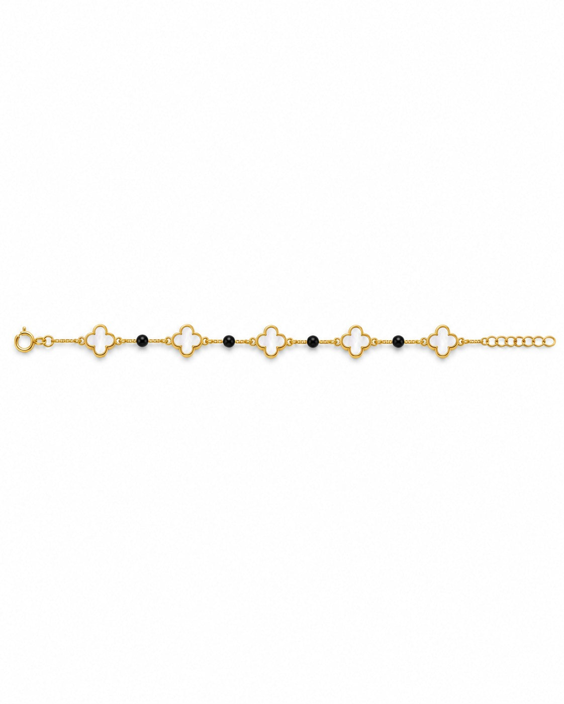 Gold-Tone Clover & Black Bead Bracelet