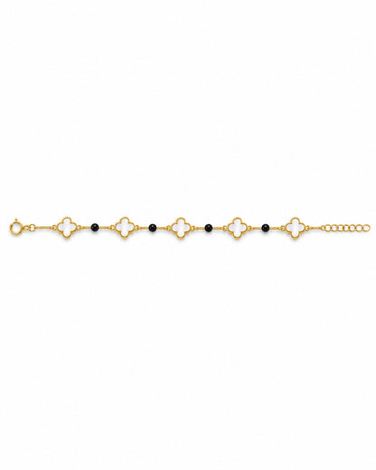 Gold-Tone Clover & Black Bead Bracelet