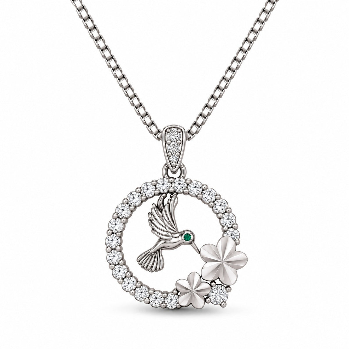 Hummingbird Floral Crystal Pendant Necklace