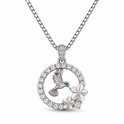 Hummingbird Floral Crystal Pendant Necklace