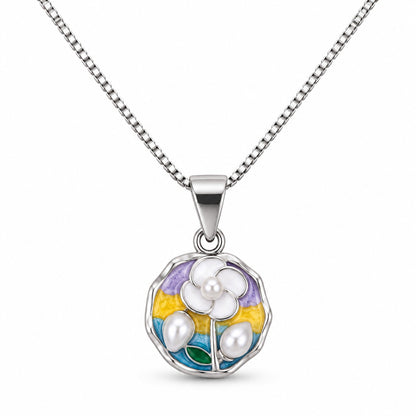 Multicolour Floral Pearl Silver Pendant Necklace